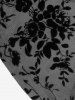 T-shirt Asymétrique Fleuri Panneau en Maille à Manches de Cloche Grande Taille à Lacets - Pourpre  L | US 12