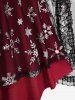 T-shirt Flocon de Neige de Noël Imprimé en Maille Transparente de Grande Taille à Ourlet en Dentelle - Rouge foncé M | US 10