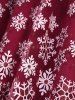 Plus Size Christmas Snowflake Print Lace Trim Lace-up Ruched Hoodie Dress -  