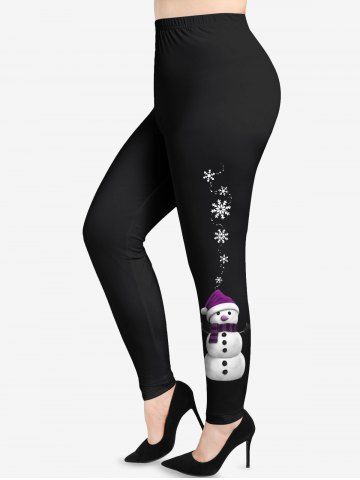 Plus Size Snowman Snowflake Side Print Christmas Skinny Leggings - BLACK - XS