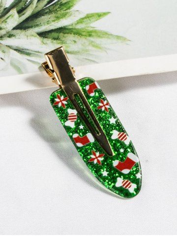 Fashion Sparkling Glitter Christmas Stocking Snowflake Candy Printed Hair Clip - GREEN