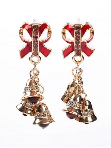 Fashion Sparkling Faux Rhinestone Christmas Bell Bowknot Drop Earrings - GOLDEN