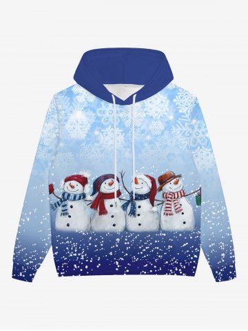 Gothic Glitter Snowflake Snowman Print Pocket Ombre Drawstring Christmas Fleece Lining Hoodie For Men - LIGHT BLUE - 2XL