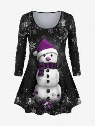 Plus Size 3D Snowman Snowflake Moon Gift Box Galaxy Print Christmas T-shirt -  