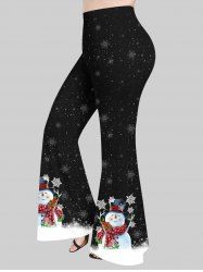 Plus Size Snowman Snowflake Galaxy Print Christmas Flare Pants -  