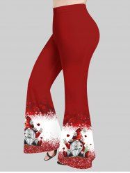 Pantalon Évasée Imprimé Père Noël Rennes et Flocons de Neige 3D Grande Taille - Rouge L