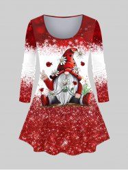 T-shirt Père Noël Flocon de Neige et Fleur Imprimés de Grande Taille avec Paillette - Rouge M