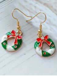Fashion Christmas Bowknot Wreath Drop Earrings -  