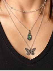 Water Drop Butterfly Shaped Layered Zircon Pendant Necklace -  
