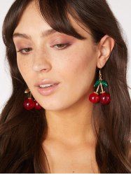 Fashion Cute Leaf Cherry Drop Earrings -  
