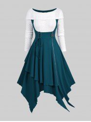Robe Mouchoir Texturée Bicolore Zippée Grande Taille à Lacets - Vert profond 3X | US 22-24
