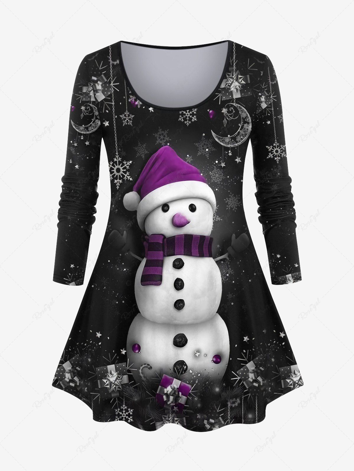Unique Plus Size 3D Snowman Snowflake Moon Gift Box Galaxy Print Christmas T-shirt  