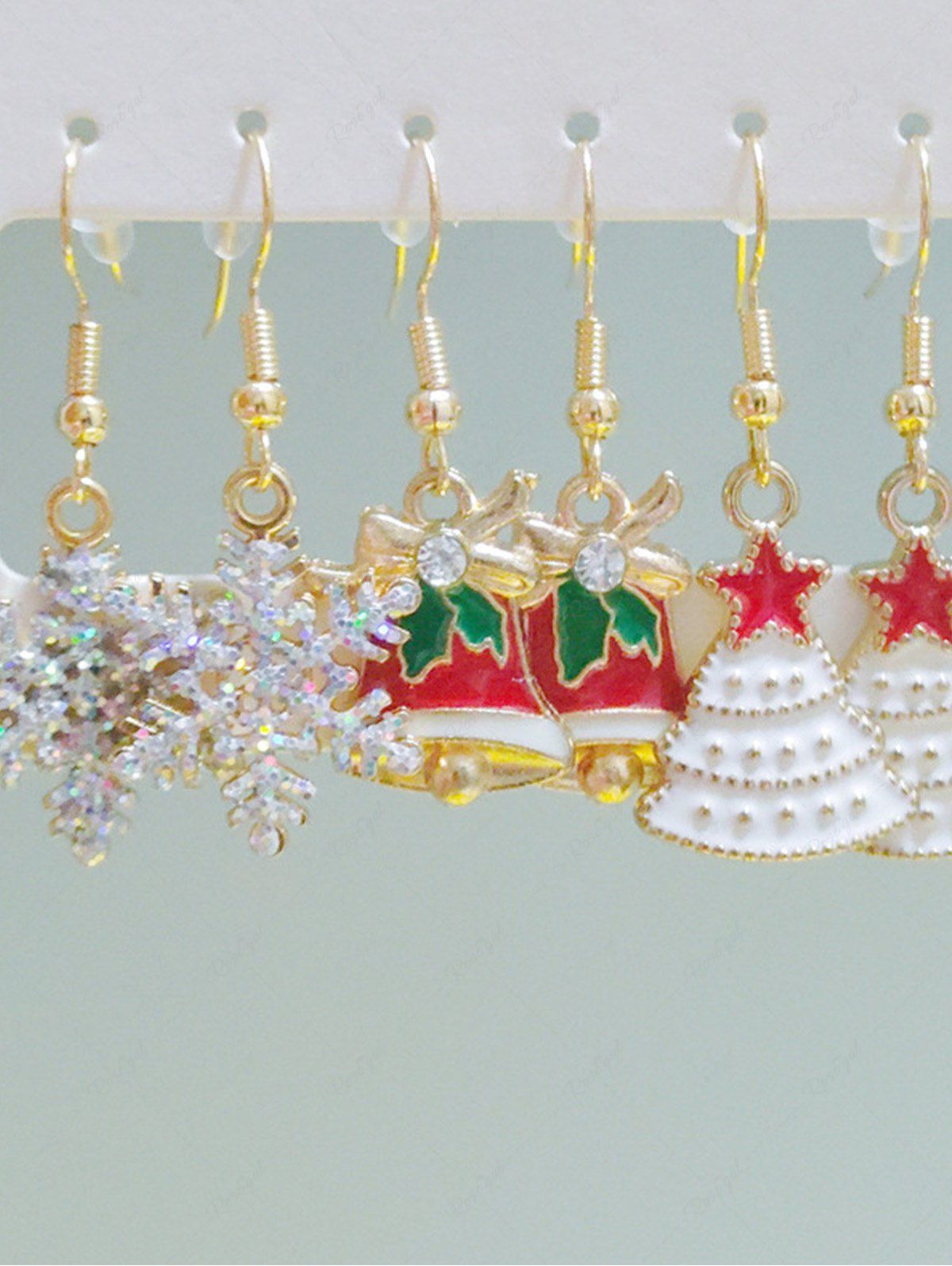 Unique Fashion Glitter Sparkling Snowflake Christmas Bell Tree Bowknot Star Drop Earrings Set  