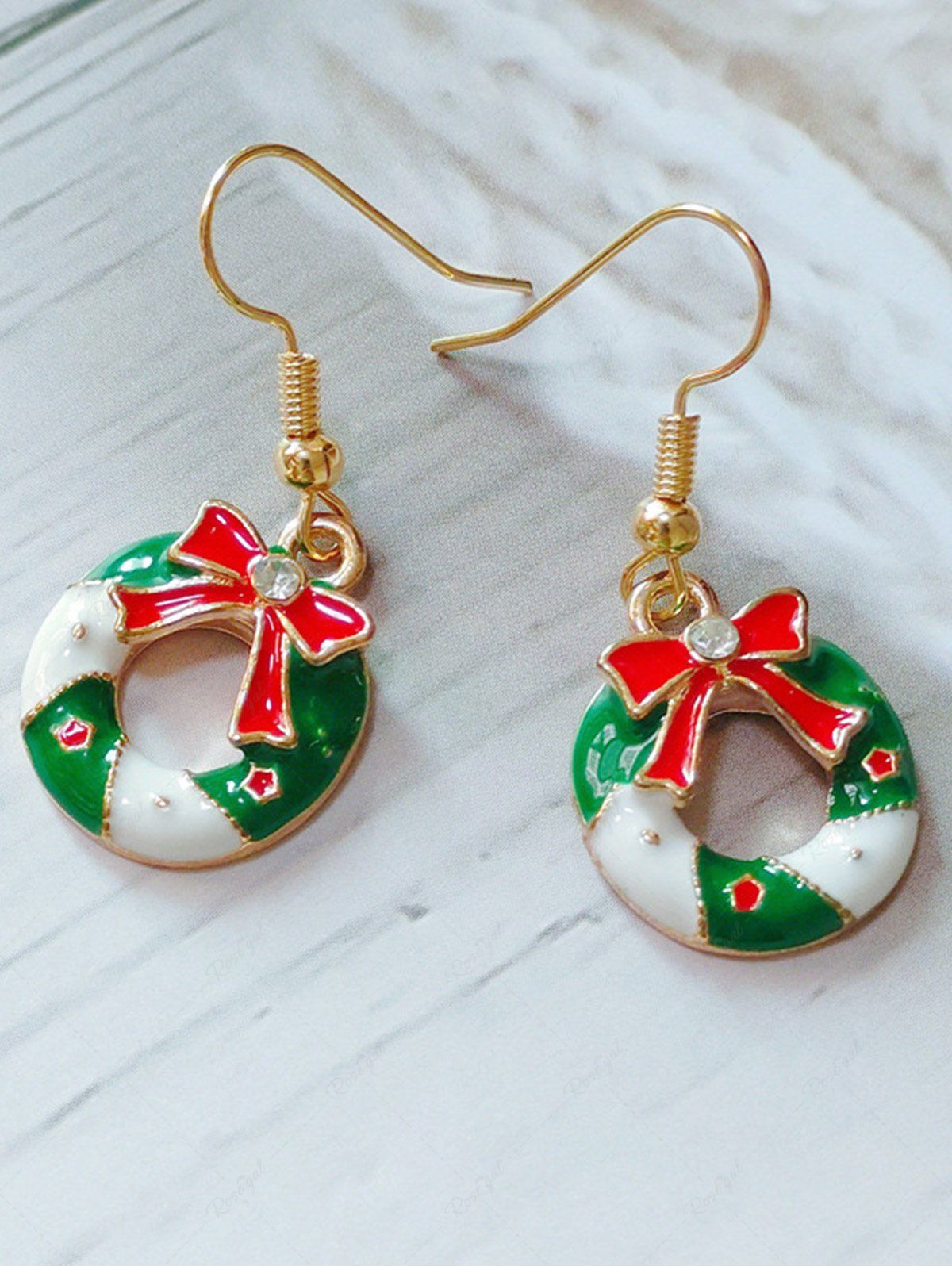 Trendy Fashion Christmas Bowknot Wreath Drop Earrings  