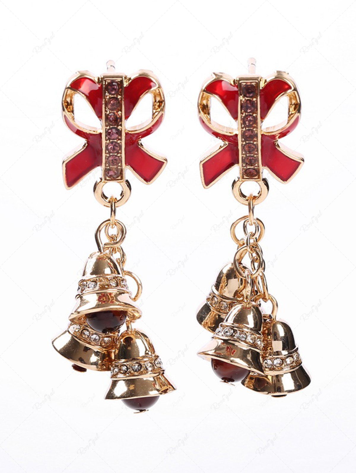 Shops Fashion Sparkling Faux Rhinestone Christmas Bell Bowknot Drop Earrings  