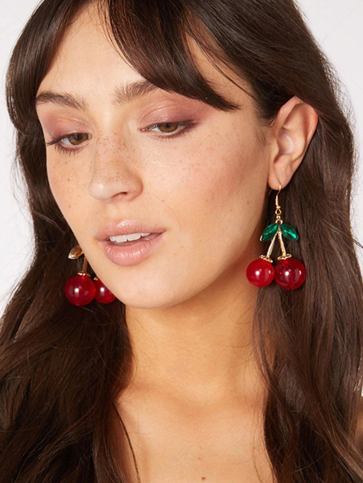 Shop Fashion Cute Leaf Cherry Drop Earrings  