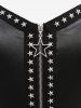 Star Rivet Buckles Zipper PU Leather Patchwork Coat and Hollow Out Lace Trim Pockets Leggings Plus Size Outfit -  