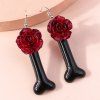 Boucles D'Oreilles Pendantes en Forme D'Os de Fleur - Noir 