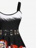 Plus Size 3D Santa Claus Grommet Lace Up Tassel Fur Print Christmas Tank Dress -  