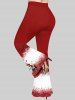 Pantalon Évasée Imprimé Père Noël Rennes et Flocons de Neige 3D Grande Taille - Rouge L