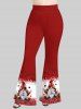 Pantalon Évasée Imprimé Père Noël Rennes et Flocons de Neige 3D Grande Taille - Rouge L