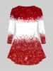 Plus Size Christmas Santa Claus Snowflake Flower Ladybug Sequin 3D Print T-shirt -  