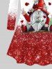 T-shirt Père Noël Flocon de Neige et Fleur Imprimés de Grande Taille avec Paillette - Rouge 5X