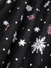 Plus Size Snowflake Print Mesh Hollow Out Panel Ruched Halter Flare Sleeves T-shirt -  