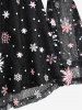 Plus Size Snowflake Print Mesh Hollow Out Panel Ruched Halter Flare Sleeves T-shirt -  