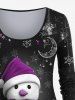 T-shirt 3D Bonhomme de Neige Galaxie et Flocon de Neige Imprimés de Grande Taille - Noir 1X