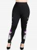 Legging de Noël Moulant Bonhomme de Neige et Flocon de Neige Imprimés de Grande Taille - Noir M