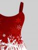 Plus Size Elk Snowflake Star Print Christmas Ombre Tank Dress - Rouge M