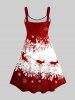 Plus Size Elk Snowflake Star Print Christmas Ombre Tank Dress - Rouge M