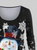 T-shirt Imprimé Bonhomme de Neige et Galaxie 3D de Noël Grande Taille - Noir 3X