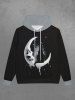 Gothic Skull Moon Star Galaxy Print Halloween Pocket Drawstring Fleece Lining Hoodie For Men -  