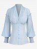 Gothic Balloon Sleeves Buttons Ruched Solid Shirt -  