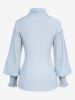 Gothic Balloon Sleeves Buttons Ruched Solid Shirt -  