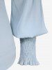 Gothic Balloon Sleeves Buttons Ruched Solid Shirt -  
