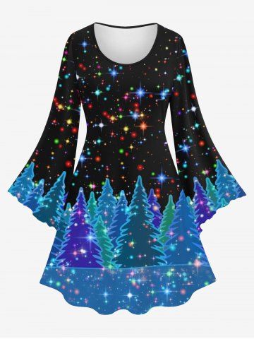 Plus Size Sparkling Glitter Light Christmas Tree Printed A Line Dress - BLUE - XS