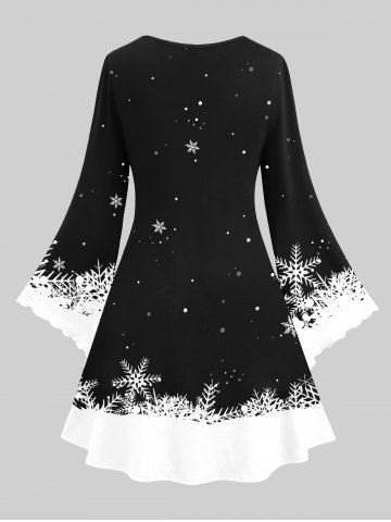Christmas Plus Size Snowflake Snowman Printed Flare Sleeves A Line