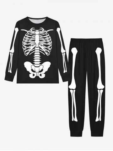 Ensemble de Pyjama D'Halloween Squelette Imprimé Gothique T-shirt et Pantalon de Jogging pour Homme - BLACK - XL