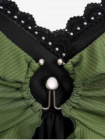 Plus Size Flare Sleeves O-Ring Buckle Ruffles Ruched Handkerchief 2 in 1 T-shirt