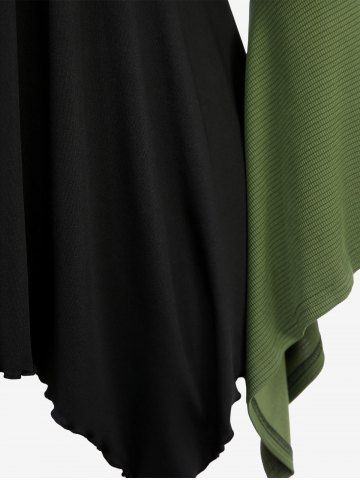 Plus Size Flare Sleeves O-Ring Buckle Ruffles Ruched Handkerchief 2 in 1 T-shirt