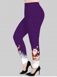 Plus Size Christmas Santa Claus Bear Dog Elk Snowflake Colorblock Print Leggings -  