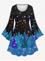Plus Size Sparkling Glitter Light Christmas Tree Printed A Line Dress -  
