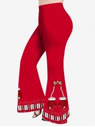 Plus Size Bowknot Christmas Gloves Striped Stars Print Flare Pants -  