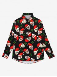 Gothic Christmas Hat Skull Print Buttons Shirt For Men -  