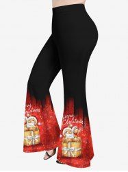Plus Size Christmas Hat Bear Gift Glitter 3D Print Flare Pants -  