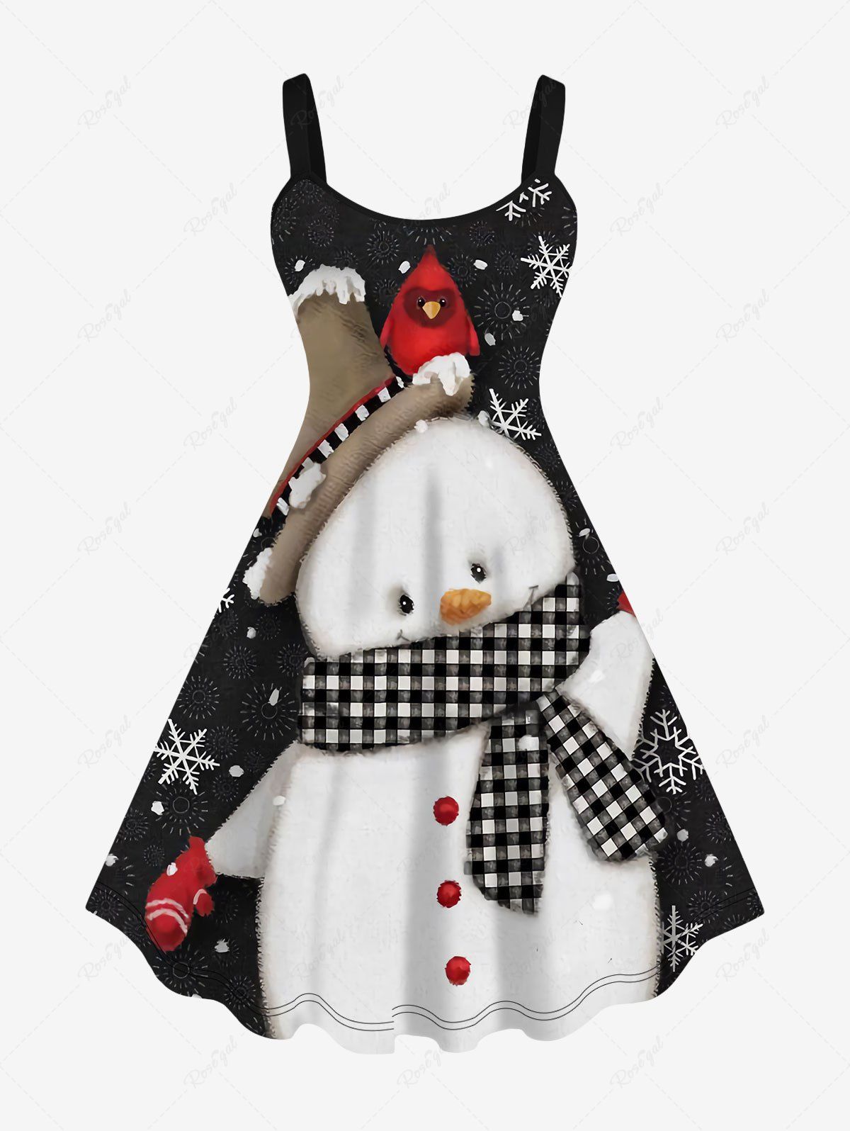 Online Plus Size Christmas Snowman Snowflake Bird Print Tank Dress  
