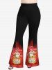 Plus Size Christmas Hat Bear Gift Glitter 3D Print Flare Pants -  